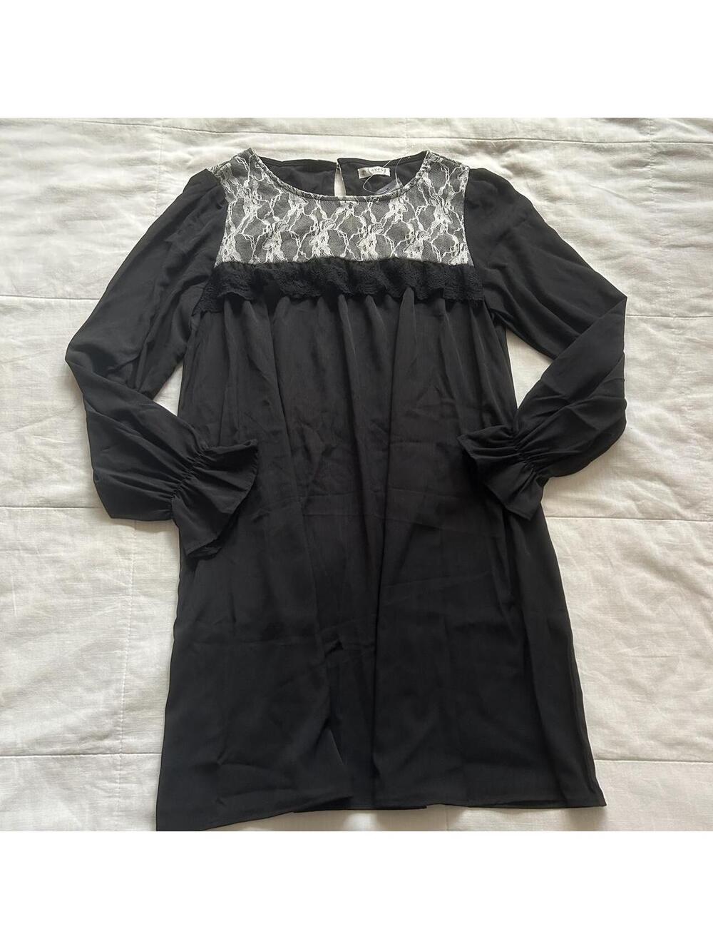 Axes Femme Black Floral Lace Yoke Long Sleeve Tunic Dress Medium